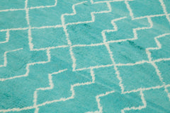 Purpleocco Turquoise Geometric Wool Cotton Handmade Rug 7'6'' x 9'4''