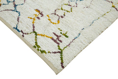 Purpleocco White Geometric Wool Cotton Handmade Rug 7'5'' x 9'7''