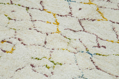 Purpleocco White Geometric Wool Cotton Handmade Rug 7'5'' x 9'7''