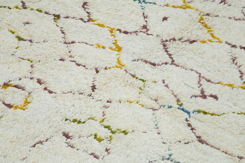 Purpleocco White Geometric Wool Cotton Handmade Rug 7'5'' x 9'7''