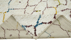 Purpleocco White Geometric Wool Cotton Handmade Rug 7'5'' x 9'7''