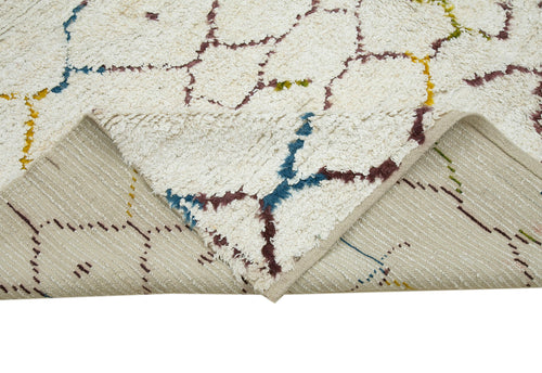 Purpleocco White Geometric Wool Cotton Handmade Rug 7'5'' x 9'7''