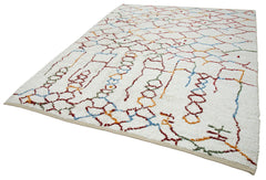 Purpleocco White Geometric Wool Cotton Handmade Rug 7'10'' x 9'4''