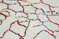 Purpleocco White Geometric Wool Cotton Handmade Rug 7'10'' x 9'4''