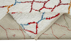 Purpleocco White Geometric Wool Cotton Handmade Rug 7'10'' x 9'4''