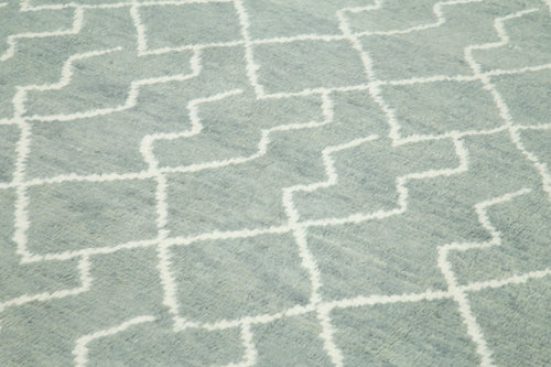Purpleocco Grey Geometric Wool Cotton Handmade Rug 9'2'' x 13'5''