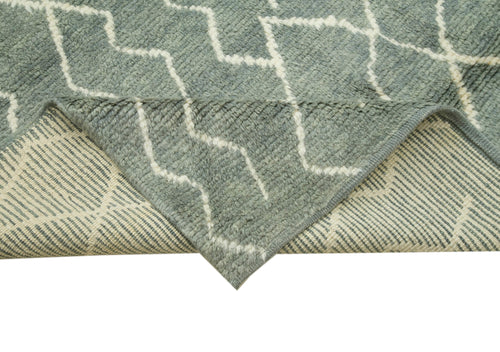 Purpleocco Grey Geometric Wool Cotton Handmade Rug 9'2'' x 13'5''