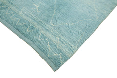 Purpleocco Blue Geometric Wool Cotton Handmade Rug 9'11'' x 13'10''