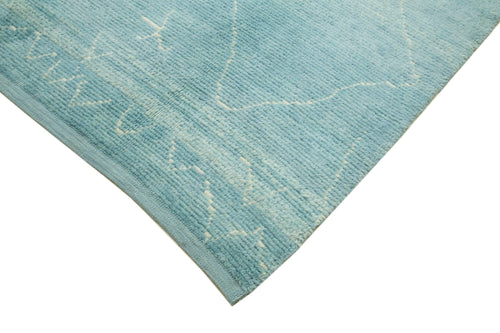 Purpleocco Blue Geometric Wool Cotton Handmade Rug 9'11'' x 13'10''