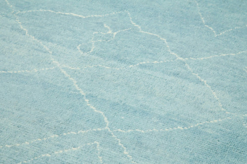 Purpleocco Blue Geometric Wool Cotton Handmade Rug 9'11'' x 13'10''