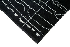 Purpleocco Black Geometric Wool Cotton Handmade Rug 7'1'' x 9'8''