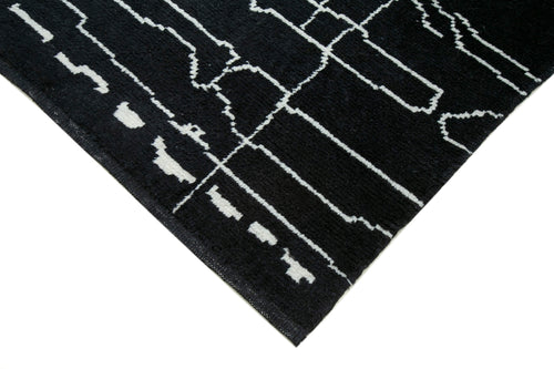 Purpleocco Black Geometric Wool Cotton Handmade Rug 7'1'' x 9'8''