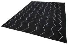 Purpleocco Black Geometric Wool Cotton Handmade Rug 7'9'' x 9'9''