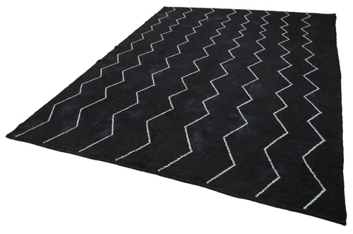 Purpleocco Black Geometric Wool Cotton Handmade Rug 7'9'' x 9'9''