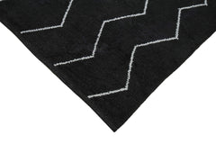 Purpleocco Black Geometric Wool Cotton Handmade Rug 7'9'' x 9'9''