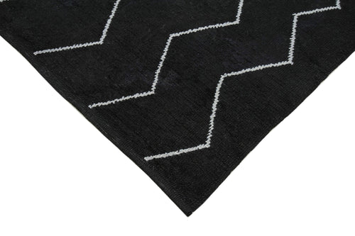 Purpleocco Black Geometric Wool Cotton Handmade Rug 7'9'' x 9'9''