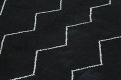 Purpleocco Black Geometric Wool Cotton Handmade Rug 7'9'' x 9'9''