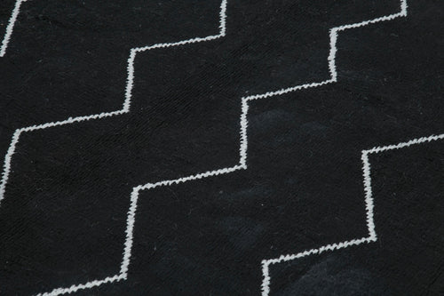 Purpleocco Black Geometric Wool Cotton Handmade Rug 7'9'' x 9'9''