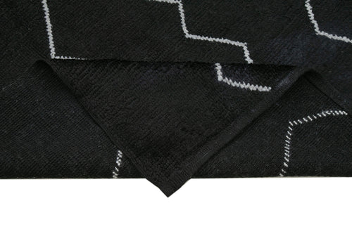 Purpleocco Black Geometric Wool Cotton Handmade Rug 7'9'' x 9'9''