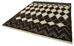 Purpleocco Brown Geometric Wool Cotton Handmade Rug 7'10'' x 9'2''