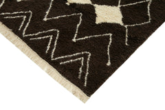 Purpleocco Brown Geometric Wool Cotton Handmade Rug 7'10'' x 9'2''