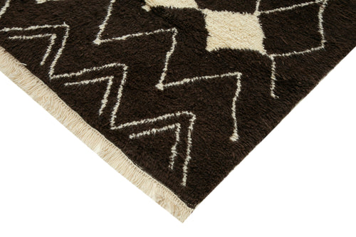 Purpleocco Brown Geometric Wool Cotton Handmade Rug 7'10'' x 9'2''