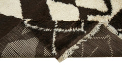 Purpleocco Brown Geometric Wool Cotton Handmade Rug 7'10'' x 9'2''