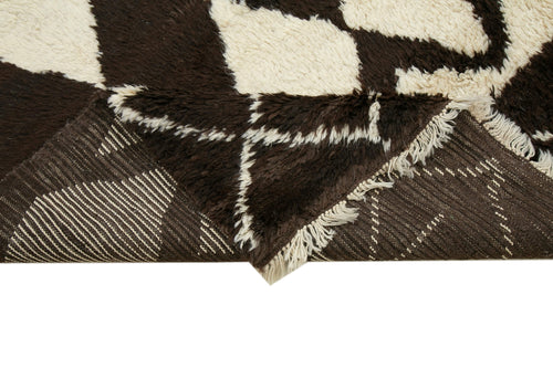 Purpleocco Brown Geometric Wool Cotton Handmade Rug 7'10'' x 9'2''