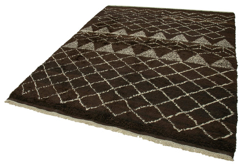 Purpleocco Brown Geometric Wool Cotton Handmade Rug 7'1'' x 8'11''