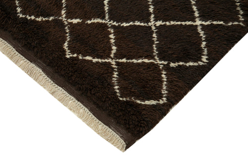 Purpleocco Brown Geometric Wool Cotton Handmade Rug 7'1'' x 8'11''