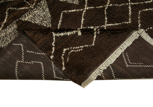 Purpleocco Brown Geometric Wool Cotton Handmade Rug 7'1'' x 8'11''