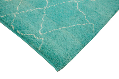 Purpleocco Turquoise Geometric Wool Cotton Handmade Rug 7'9'' x 12'10''