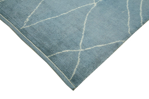 Purpleocco Blue Geometric Wool Cotton Handmade Rug 7'10'' x 9'11''
