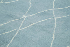 Purpleocco Blue Geometric Wool Cotton Handmade Rug 7'10'' x 9'11''