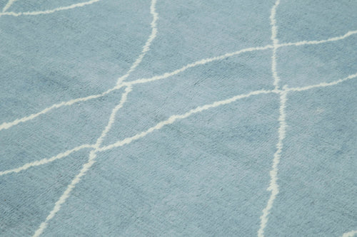 Purpleocco Blue Geometric Wool Cotton Handmade Rug 7'10'' x 9'11''