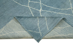 Purpleocco Blue Geometric Wool Cotton Handmade Rug 7'10'' x 9'11''