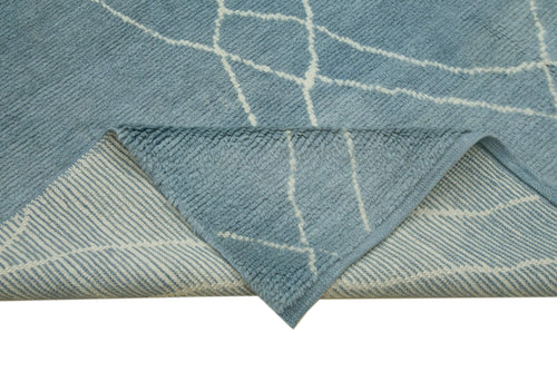 Purpleocco Blue Geometric Wool Cotton Handmade Rug 7'10'' x 9'11''