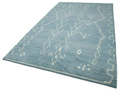 Purpleocco Blue Geometric Wool Cotton Handmade Rug 6'3'' x 10'9''