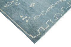 Purpleocco Blue Geometric Wool Cotton Handmade Rug 6'3'' x 10'9''