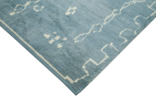Purpleocco Blue Geometric Wool Cotton Handmade Rug 6'3'' x 10'9''