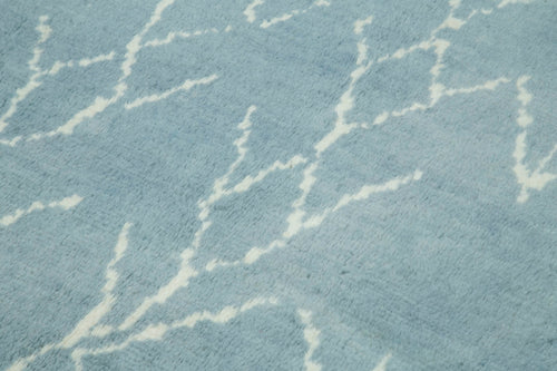 Purpleocco Blue Geometric Wool Cotton Handmade Rug 6'3'' x 10'9''