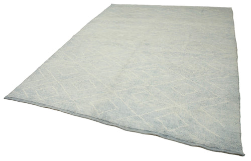 Purpleocco Blue Geometric Wool Cotton Handmade Rug 7'8'' x 10'2''