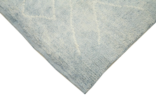 Purpleocco Blue Geometric Wool Cotton Handmade Rug 7'8'' x 10'2''