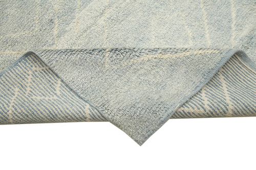 Purpleocco Blue Geometric Wool Cotton Handmade Rug 7'8'' x 10'2''