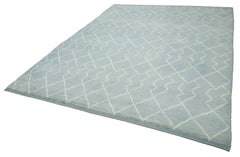 Purpleocco Blue Geometric Wool Cotton Handmade Rug 7'9'' x 9'7''