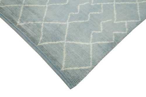 Purpleocco Blue Geometric Wool Cotton Handmade Rug 7'9'' x 9'7''