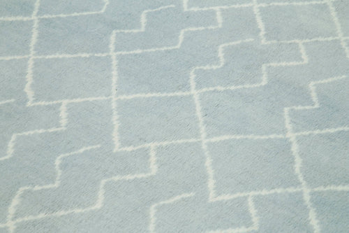 Purpleocco Blue Geometric Wool Cotton Handmade Rug 7'9'' x 9'7''