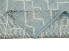 Purpleocco Blue Geometric Wool Cotton Handmade Rug 7'9'' x 9'7''