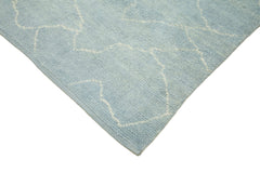 Purpleocco Blue Geometric Wool Cotton Handmade Rug 7'7'' x 9'1''