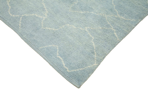 Purpleocco Blue Geometric Wool Cotton Handmade Rug 7'7'' x 9'1''